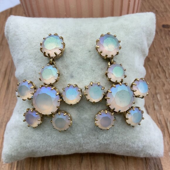 J.Crew Iridescent Crystal Cluster Flower Drop Gold Tone Stud Earrings - Picture 1 of 5